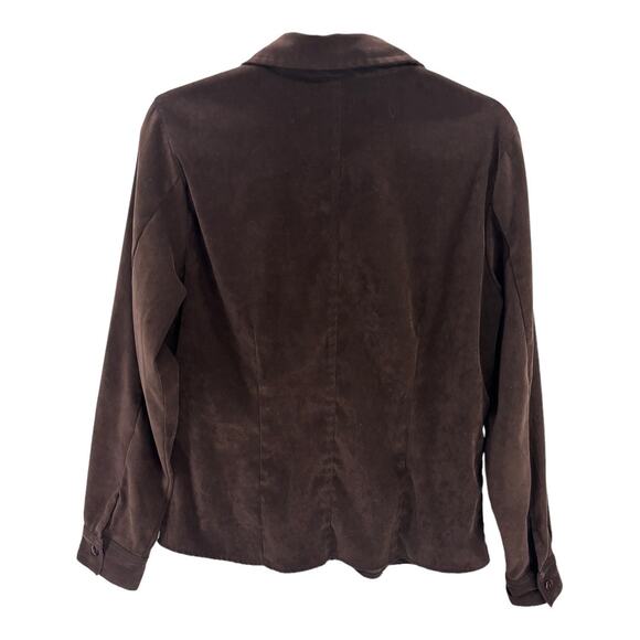 Analogy Women’s Brown Faux Suede Button-Up Shirt Size Large | Soft Feel Blouse - Picture 7 of 7